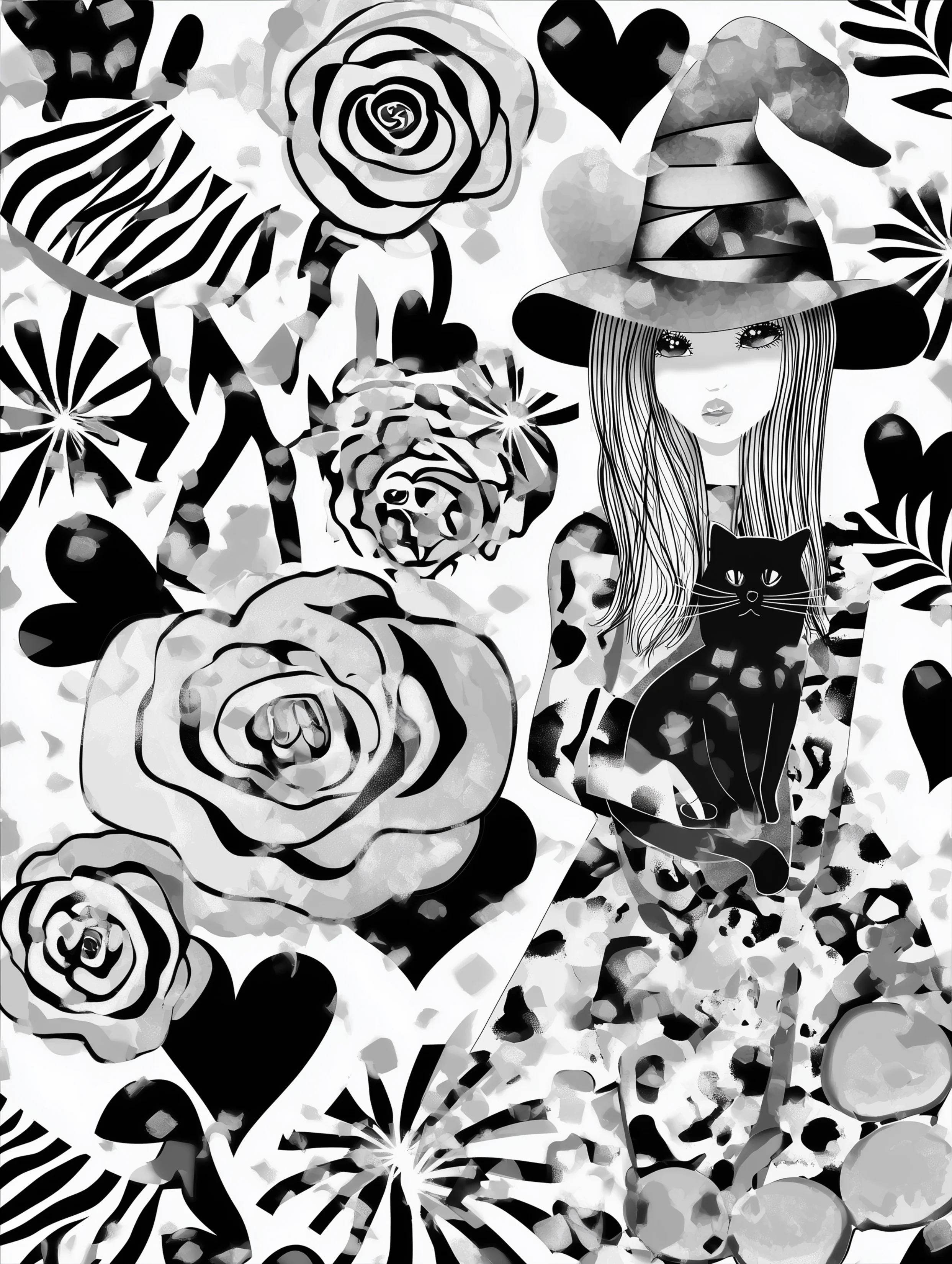 Free printable witch coloring page for adults featuring floral elements with a witch